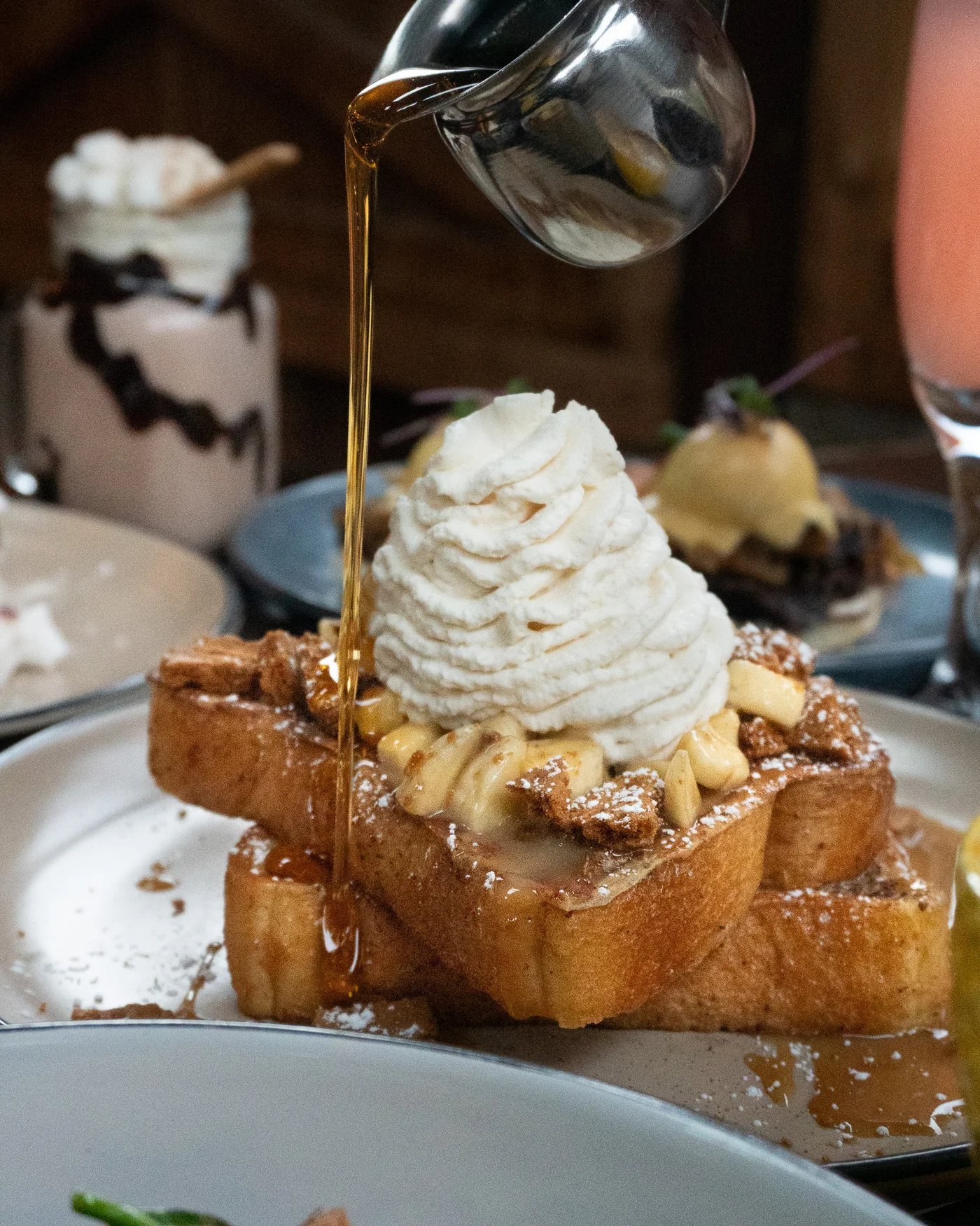 Banana french toast with caramelised bananas and fresh cream at Crabapple Café