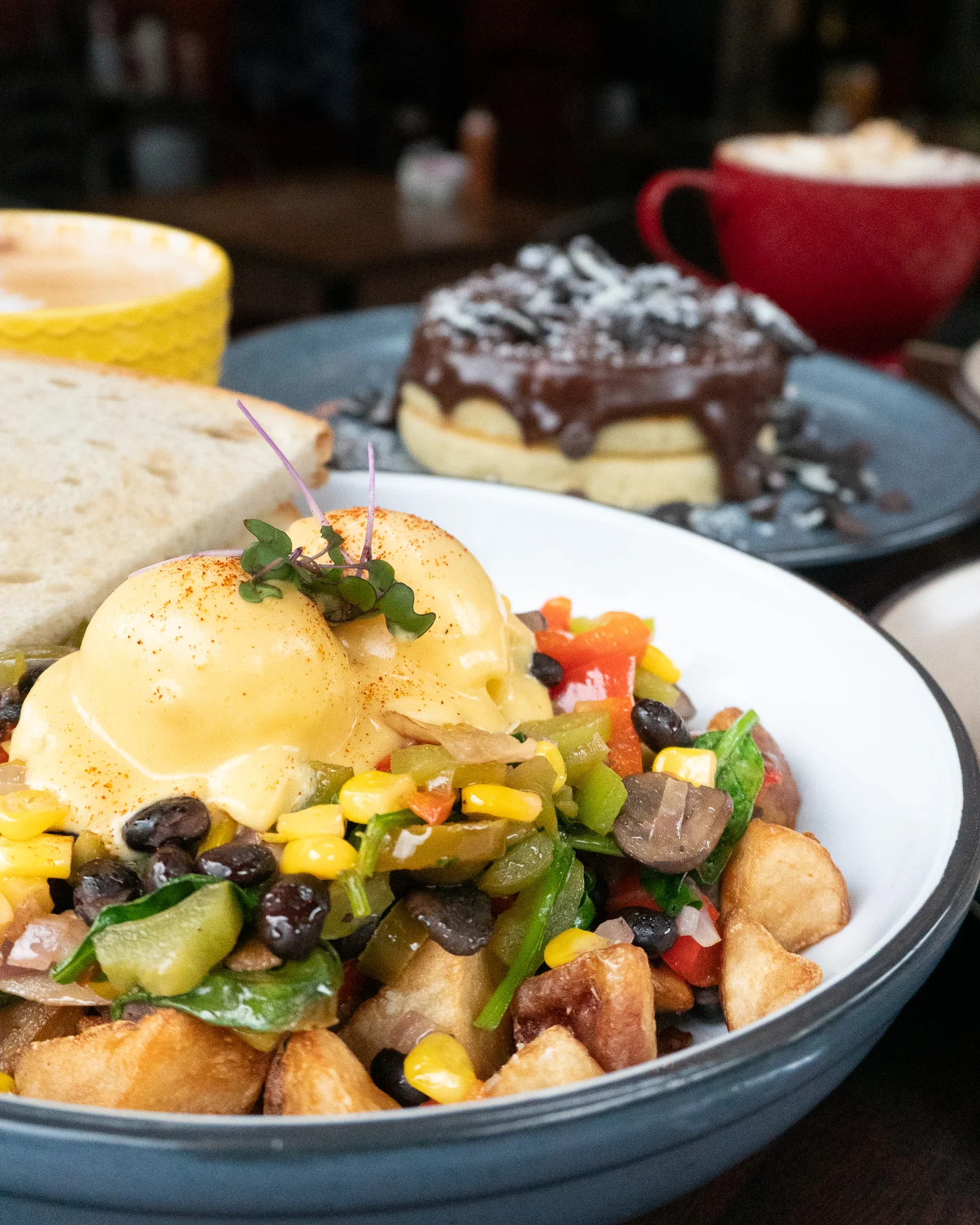 Garden hash with poached eggs and hollandaise at Crabapple Café